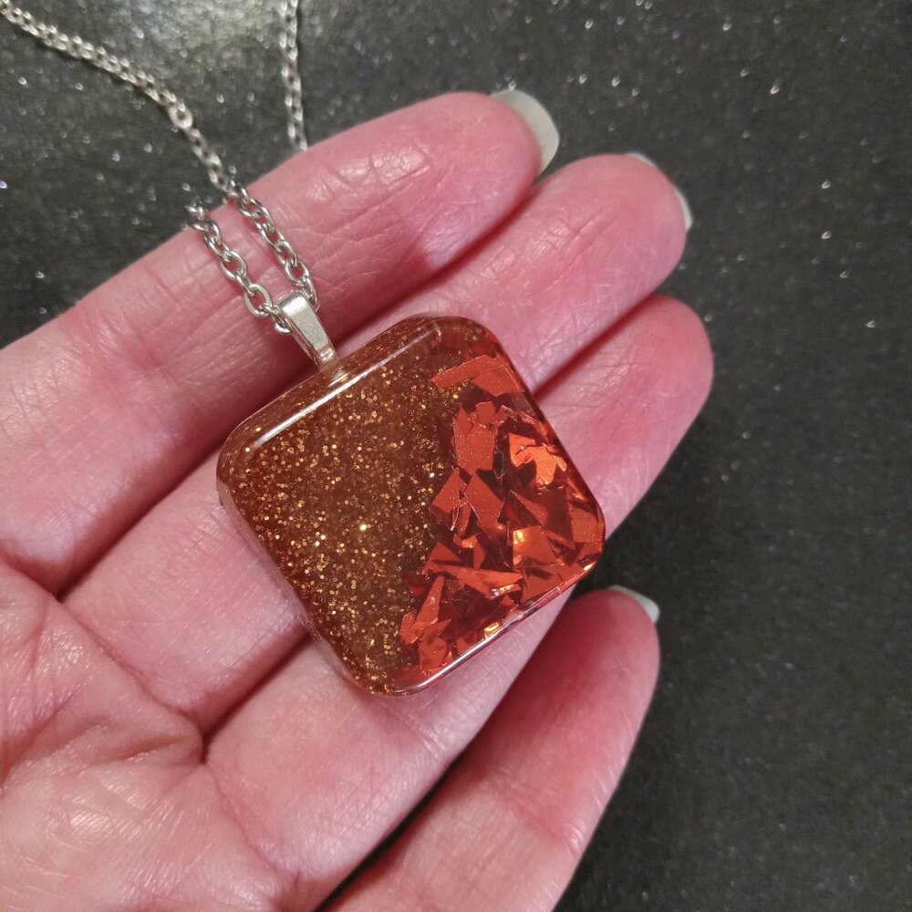 Fall Autumn colored pendant on silver necklace new handmade resin - Picture 3 of 4